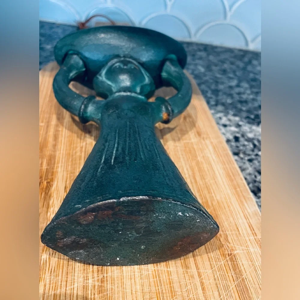 Danish Verdigris Bronze Candle Holder Woman w Basket Gunnar Andre Ystad-Metall